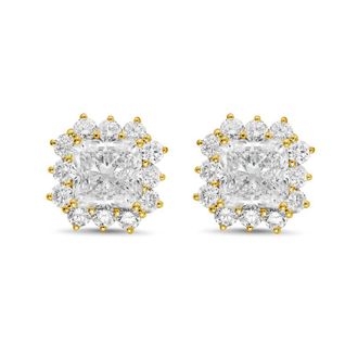 Diana M. Jewels 14kt yellow gold 5cts lab grown Radiant Cut Diamond Halo Earrings