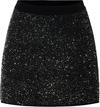 Elisabetta Franchi Gebreide Rok met Pailletten - Dames - Korte rokken - Zwart - S - Pailletten - Rokken