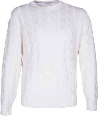 KANGRA Truien & Vesten, Heren, Wit, M, Kasjmier, Kabelgebreide Trui met Ronde Hals