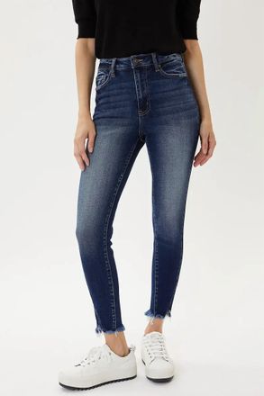 Kancan High Rise Ankle Raw Hem Skinny Jeans In Blue