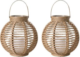 Beliani Garden Set of 2 Lanterns Natural Hemp LED Lighting Solar Panel Energy-Efficient Boho Style SEBU