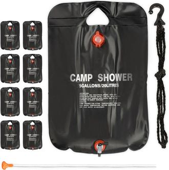 Relaxdays Relaxdays Set De Nueve Duchas De Camping, 20 L, Ducha Solar Para Colgar, Plegable, Ducha De Mano, Port&aacute;til, Negro