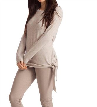 French Kyss Ellie Side Tie Kashmira Sweater In Oatmeal