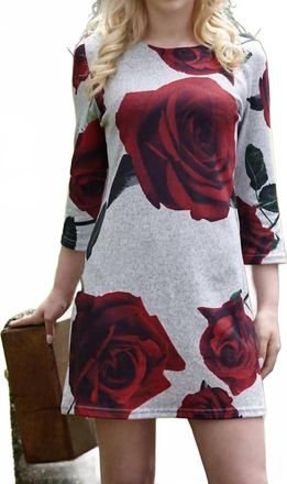 Papillon Rose Print Heathered Sweater Dress In Grey