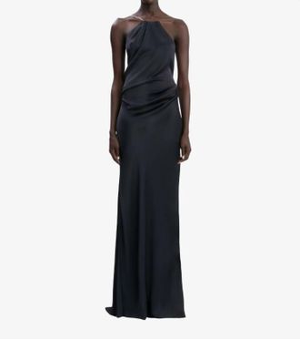 Victoria Beckham Chain Halter Gown In Navy