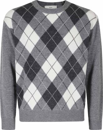 Dunst Grey Argyle Crew-Neck Wool Sweater