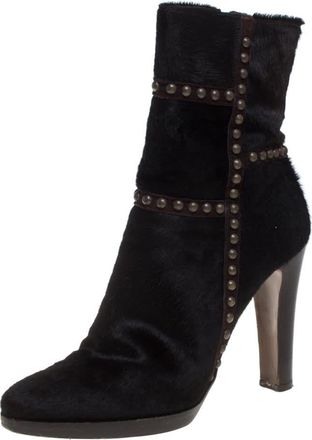 Le Silla Brown Calf Hair Studded Studded Ankle Boots