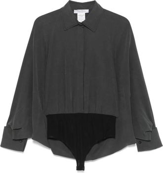 Max Mara Zijden Bodysuit - Dames - Bodies - Grijs - 2XS - Leer - Tops