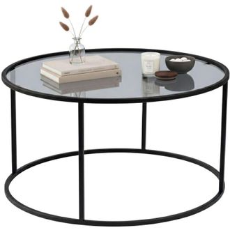 Dmora Tavolino da salotto Guidi, Tavolo basso da caff&egrave;, Portariviste per divano, Ripiano da soggiorno, 80x80 h43 cm, Nero e Grigio - Dmora