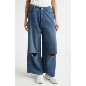 Melitta Baumeister Cutout Wide Leg Jeans in Blue at Nordstrom, Size X-Large