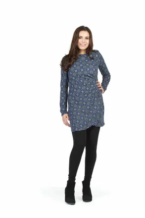 Papillon Medallion Print Wrap Style Gathered Waist Dress In Blue
