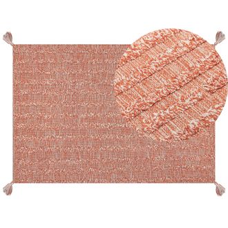 Beliani Alfombra De Algod&oacute;n Naranja 160 X 230 Cm Hecho A Mano Patr&oacute;n Moderno Boho Mugla