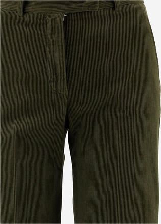 Ql2 Quelledue Womens Trousers Stretch Cotton Velvet Green