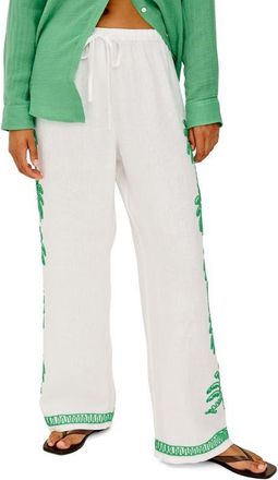 Rails Emmie Embroidered Palm Detail Linen Pants in Emerald Palms Embroidery at Nordstrom, Size X-Small