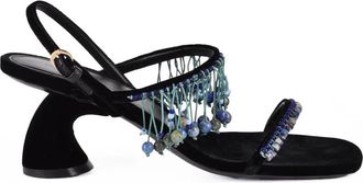 Dries Van Noten Beaded Black Velvet Geometric Heel Sandals