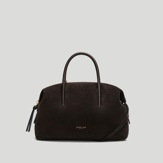 DeMellier The Small Stockholm in Dark Chocolate Suede & Dark Chocolate Smooth Leather Top handle bag