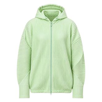 Issey Miyake July Pleated Zip-Up Hoodie - Heren - Sweatshirts & Hoodies - Groen - Maat: L Poliester