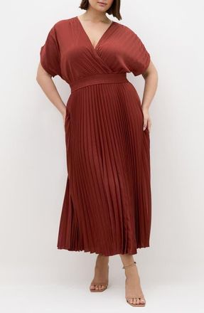 City Chic Elia Faux Wrap Pleated Dress in Sienna at Nordstrom, Size Xxxs