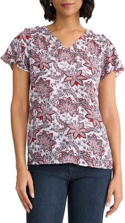 Jones New York Floral Flutter Sleeve Top in Natural White Multi at Nordstrom, Size X-Small