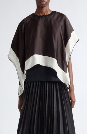 sacai Satin x Cotton Jersey T-Shirt in Brown/navy at Nordstrom, Size 4