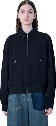 Maison Margiela Bomber Jackets, female, Black, Size: XS Zip-Front Wool-Blend Jacket
