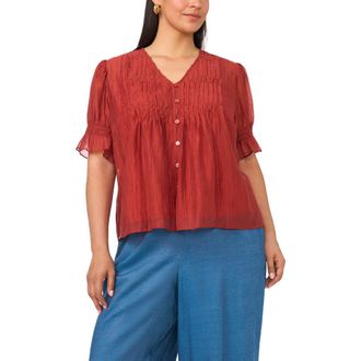 Vince Camuto Pleated Ruffle Top in Rust at Nordstrom, Size 2X