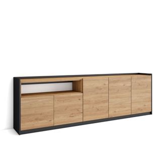 Skraut Home Skraut Home - Aparadores Para Sal&oacute;n, 260x37x80cm, 5 Puertas, Armario, Zapatero, Roble Y Negro