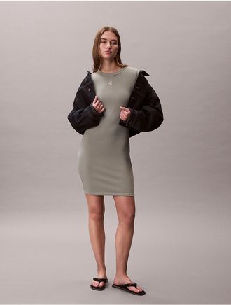 Calvin Klein Jeans Calvin Klein Womens Cotton Contour Rib Monogram Mini Dress - Beige - XL