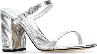 Alexander McQueen Womens Silver Leather Seal Mules Silversilver Sandali Sandal