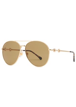 Gucci Eyewear Aviator-style Metal Womens Designer Sunglasses - Gold - One Size