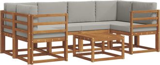 vidaXL Conjunto De Sof&aacute;s De Exterior 7 Uds. Gris Natural Y Claro Vidaxl