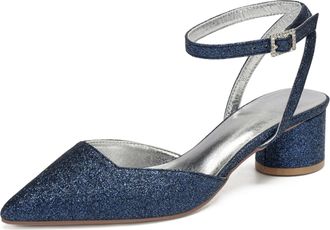 Generic Bridal Heels Women Block Ankle Strap Heeled Low Heel Sandals Pointed Toe Party Slingback Evening Bridal Wedding Shoes 4.5Cm,Dark Blue,3 UK