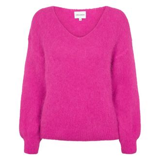 Americandreams Milana LS Alpaca Pullover - Dames - V-hals truien - Roze - M - Wol - Truien & Vesten