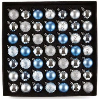 None HEITMANN DECO Natale - Set di 49 Palline di Albero di Natale - Decorazione Natalizia Azzurro e Argento da Appendere - Assortimento di Palline di