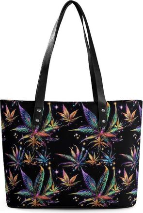 Generic Colorful Weed Leaves Tote Bags for Women Cute Shoulder Purses Handbags