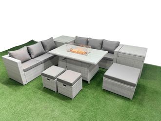 Fimous 9 Seat PE Rattan Lounge Sofa Sets Outdoor Garden Furniture Set in Light Grey