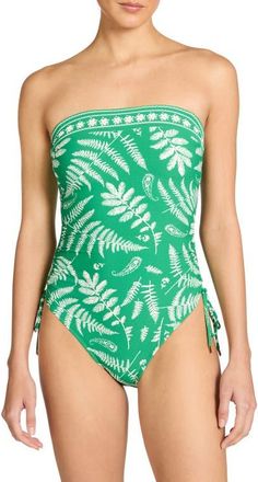 Robin Piccone Hailey Bandeau One-Piece Swimsuit in Emerald/Ecru at Nordstrom, Size 14
