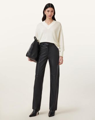 AllSaints Womens Merino Wool Julieana V Neck Wool Jumper, Size: XS