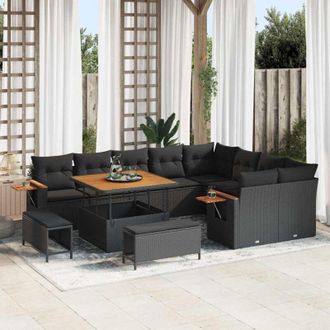 vidaXL Conjunto De Sof&aacute; De Jard&iacute;n 12 Pcs Negro 100 X 100 X 71 Cm Vidaxl