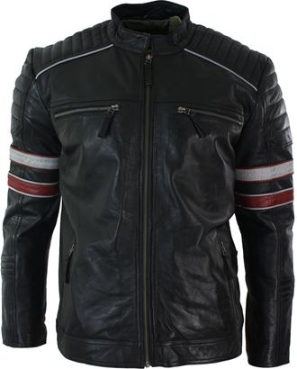 TruClothing Biker Jacket White Stripes Leather