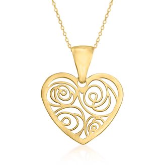 Ross-Simons Italian Openwork Heart Pendant Necklace in 14kt Yellow Gold
