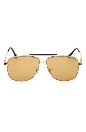 Tom Ford Jaden 60mm Polarized Navigator Sunglasses in Shiny Rose Gold Brown at Nordstrom Rack