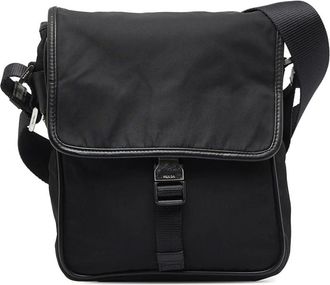 Prada Pre-owned Cross Body Bags, female, Black, Size: ONE SIZE Pre-owned Tessuto Buckle Messenger Bag