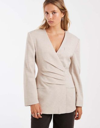 Asos Blazer color pietra con pieghe in vita-Neutro