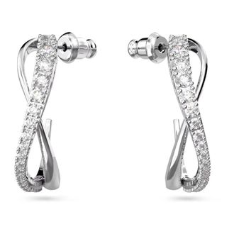 Swarovski Accessoires, Dames, Grijs, ONE Size, Hyperbola Hoepel Oorbellen, Wit, Gerhodineerd, Artikelnummer: 5563908