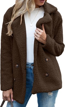 Generic Fleece Jacket Women Fuzzy Teddy Coat Ladies Winter Coats and Jackets Buttons Lapel Cardigan Autumn Casual Warm Outwear with Pockets (Coffee, L)