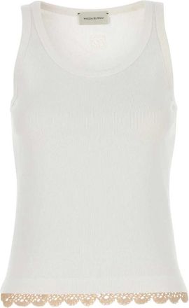 Magda Butrym Tanktop met kanten details - Dames - Tops zonder mouwen - Wit - 2XS - Katoen - Tops