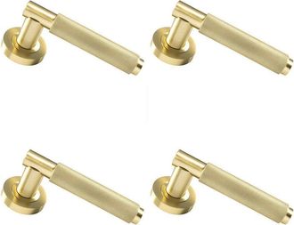 Loops 4x PAIR Knurled Grip Round Bar Handle on Round Rose Concealed Fix Satin Brass