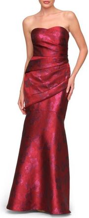 JS Collections Sylvie Metallic Strapless Satin Gown in Crimson Multi at Nordstrom, Size 12
