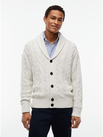 Tommy Hilfiger Mens Shawl Collar Cable Knit Cardigan - Ivory - XXL